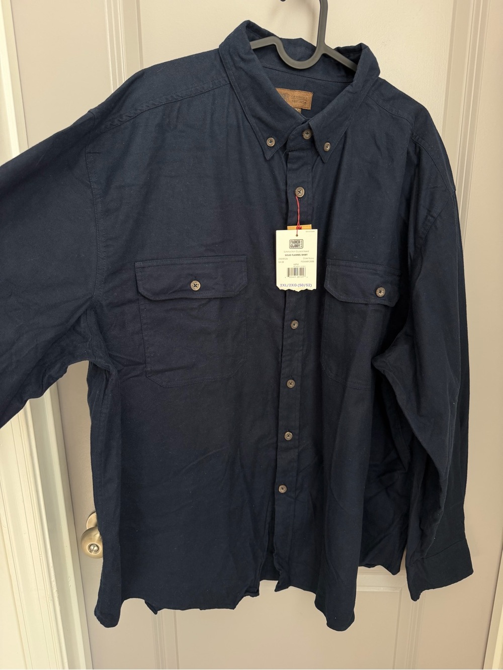 Faded Glory Mens 2XL Dark Navy Cotton Flannel Button-Down Shirt LS Pockets